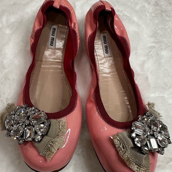 Miu Miu Pink Crystal Embellished Flats - Picture 4 of 8